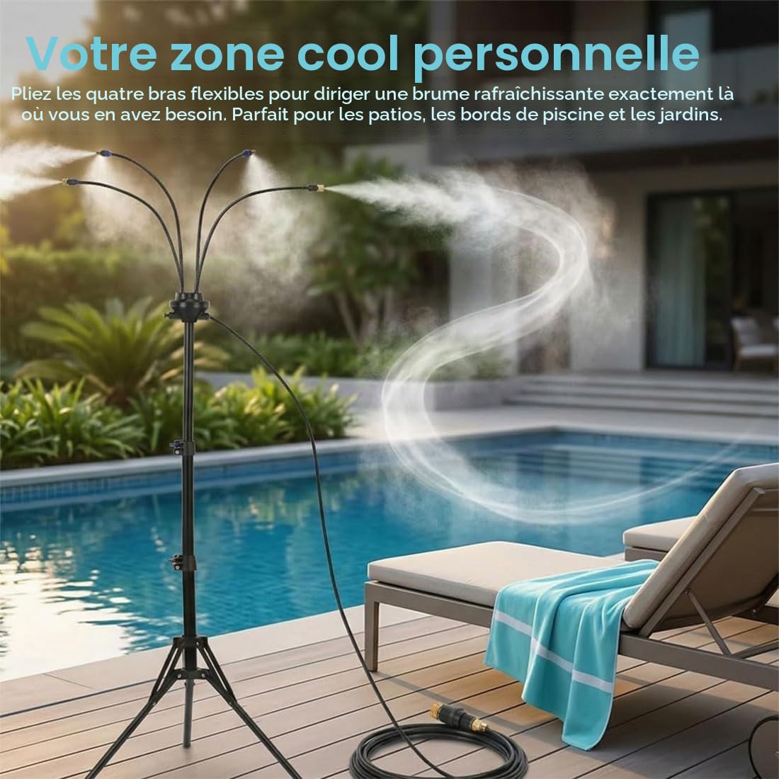 Brumisateur de Exterieur,Système de Refroidissement brumisateur sur Pied de 8 m,Angle Réglable à 360°,Système de Rafraîchissement pour Terrasse Jardin Piscine Barbecue Animaux (1 pcs)