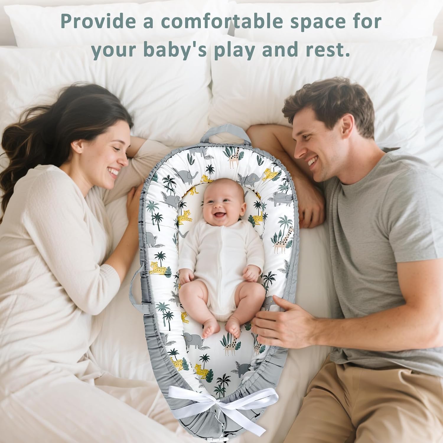 Baby Lounger Pillow with 100% Cotton Newborn Nest Backup Cover for Ultimate Comfort, Soft & Breathable Infant Nest Cover for Baby Girls, Grey