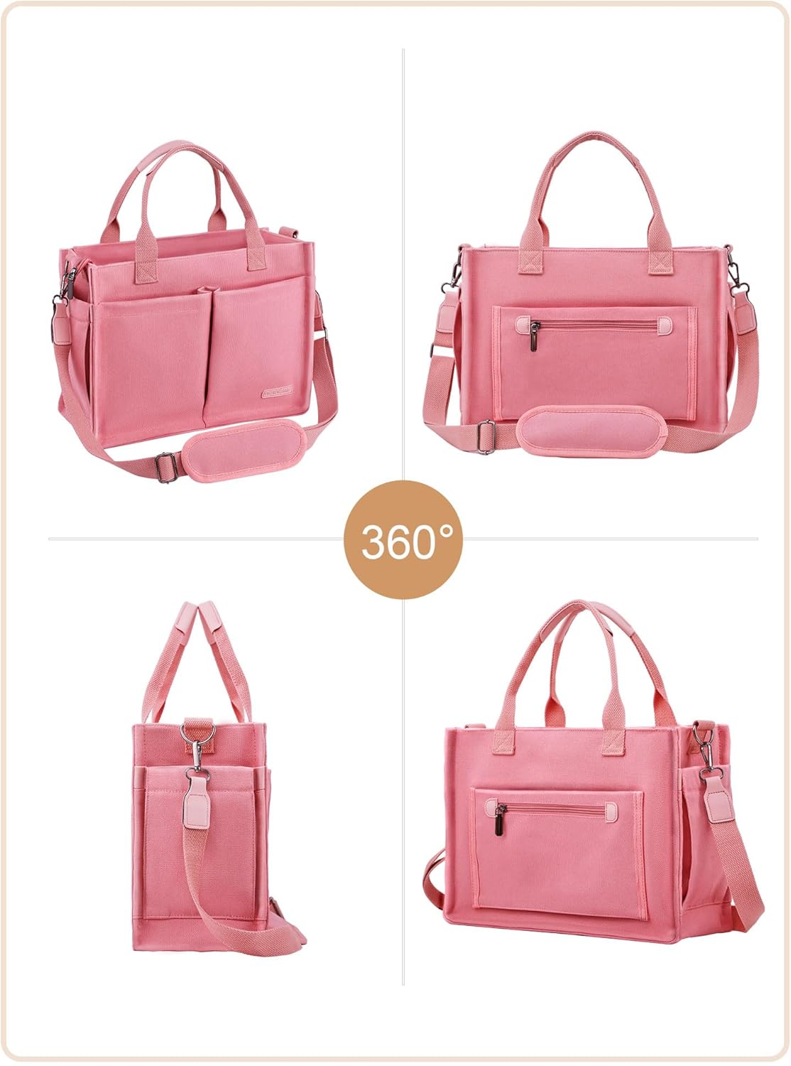 BESBESME Canvas Tote Bag for Women with Zipper & Compartments– Large Work & College Laptop Tote Crossbody Shoulder Bag - Image 6