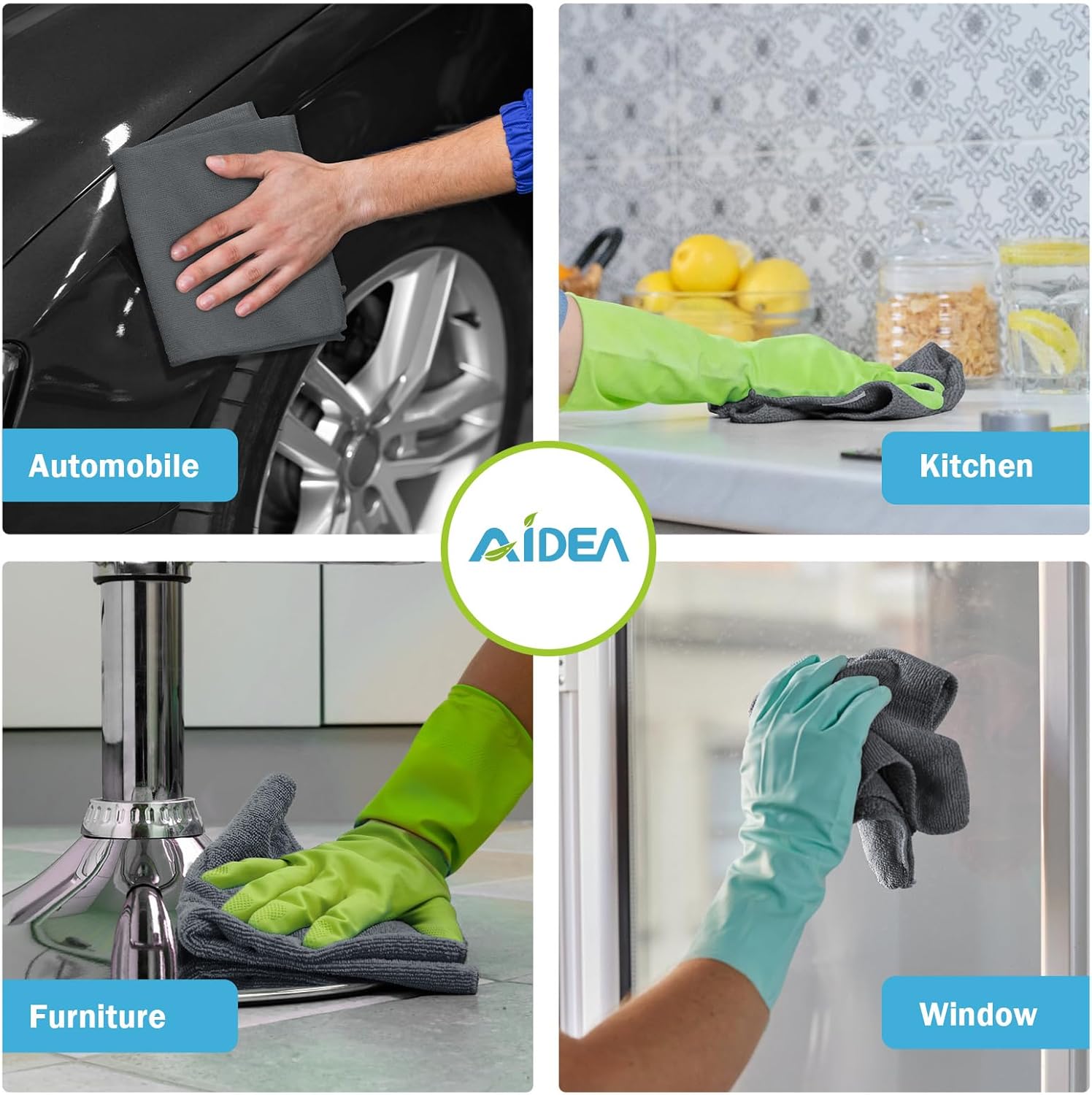 AIDEA Microfiber Cleaning Cloth Grey 50PK, Microfiber Towels for Cars, Premium Car Cloths, Dusting Cloth Lint Free Cleaning Rags for SUVs, House, Kitchen, Window, Workshops,11.5×11.5" - Image 4