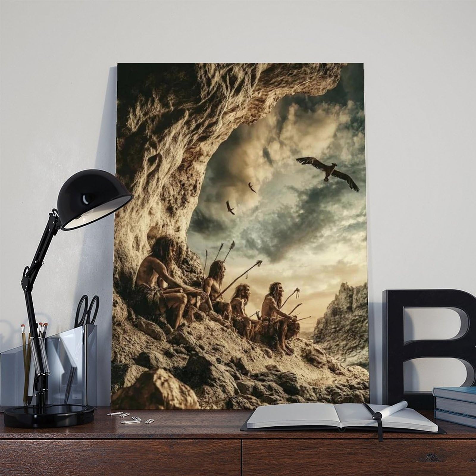 Kunstdruck auf Leinwand, Motiv: Steinzeitjäger und Sammler, Schlafzimmer, Dekoration, Landschaft, Büro, Raumdekoration, Geschenk, 61 x 91,4 cm (L x B)