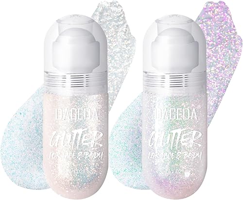 DAGEDA Gel de purpurina corporal enrollable de 2 colores para cuerpo, cabello, cara, maquillaje holográfico con purpurina para accesorios rave, gel