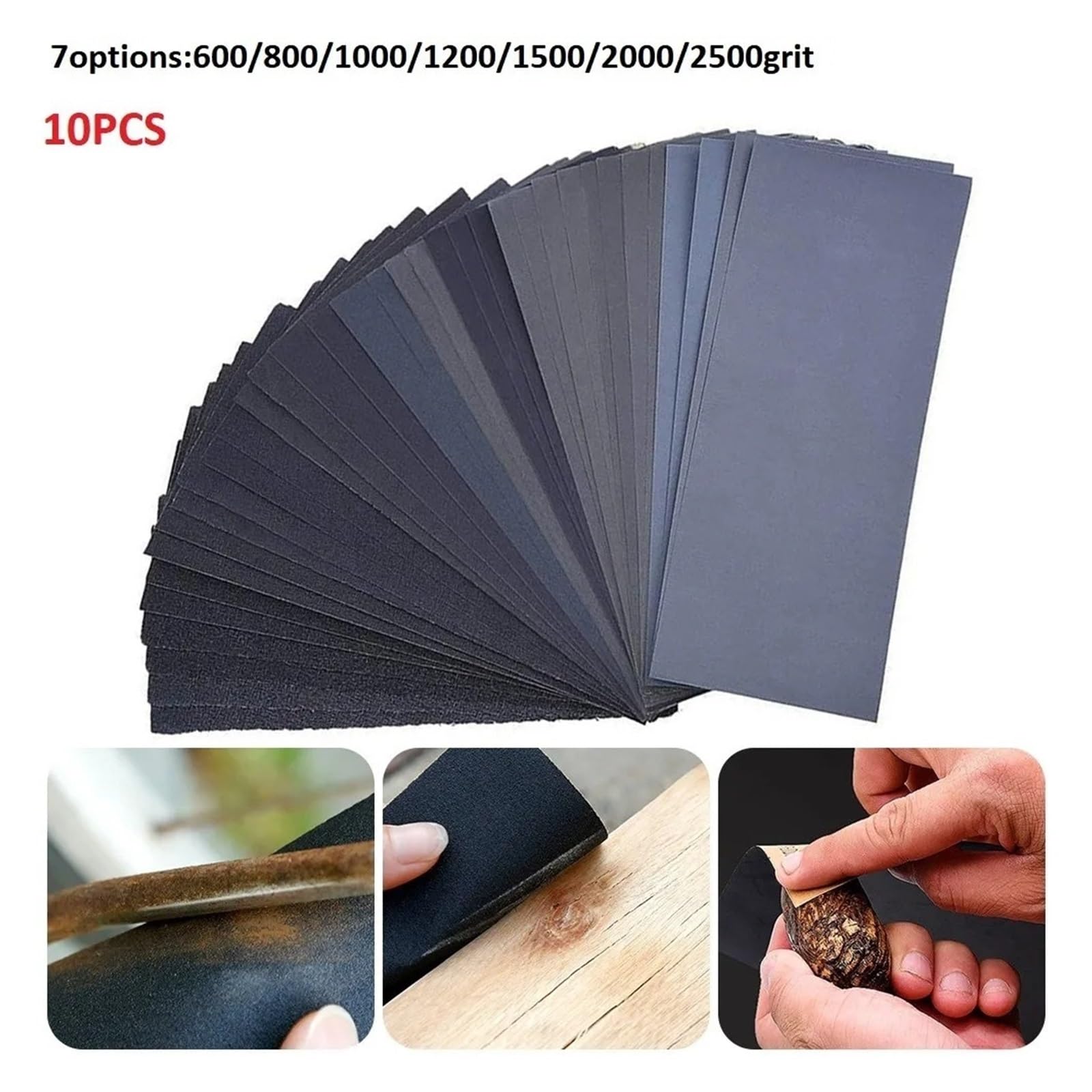 Papier de verre, disques de papier abrasif, 10 pièces, humide et sec, 138 x 75 mm, grain 600/800/1000/1200/1500/2000/2500, métal, verre, céramique, bois, mur, polissage, meulage(1200grit)