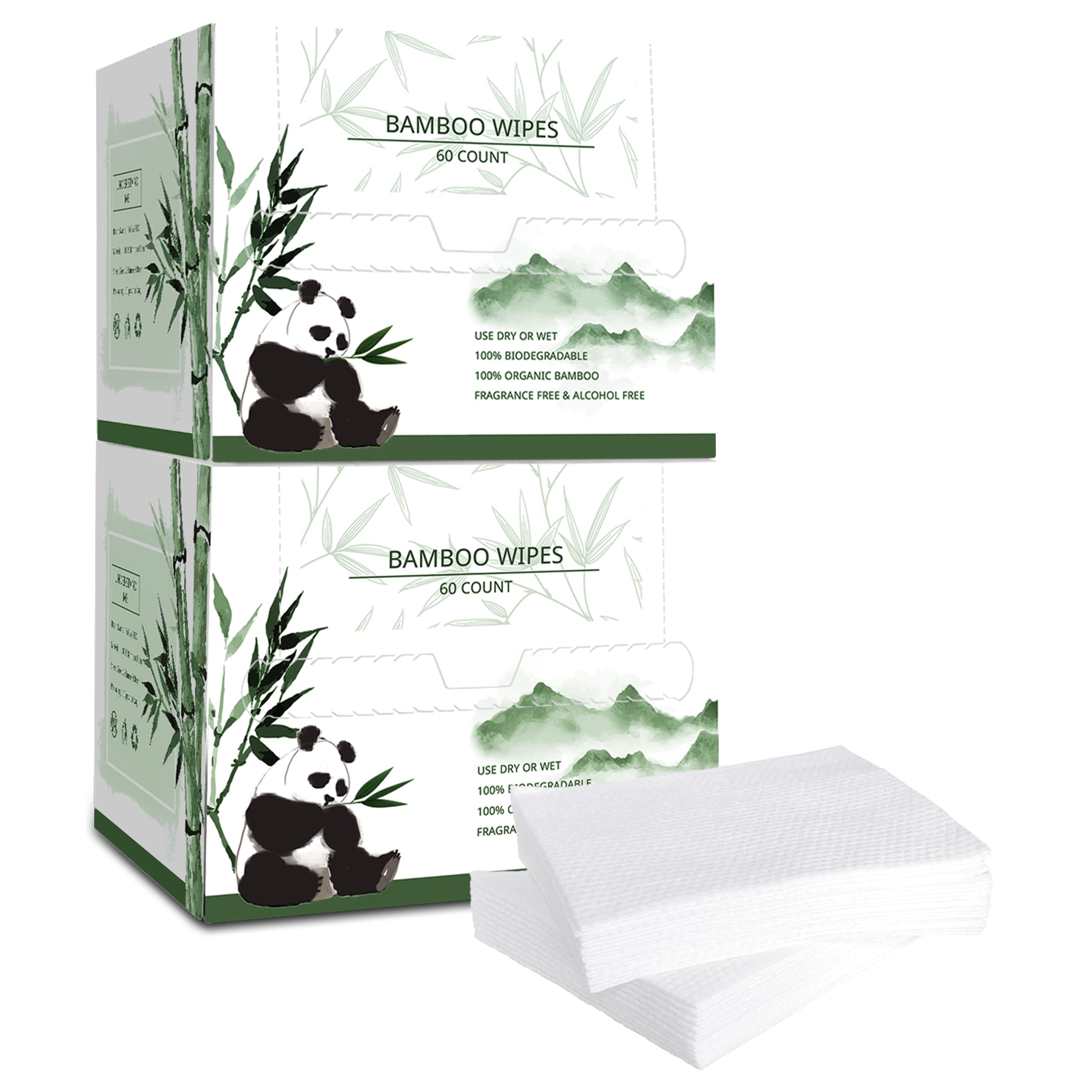 WOWOTEX Bamboo Viscose Disposable Face Towel Biodegradable Large Dry Face Wipes 120 Count Extra Thick Soft Clean Facial Towels for Sensitive Skin, Makeup Removing, Facial Cleansing