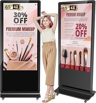 JASZDOT 65 Inch Digital Signage Display, LCD Screen Digital Kiosks & Interactive Displays 4K Totem Floor Standing Auto AD Player with USB/HDMI/WiFi Android OS
