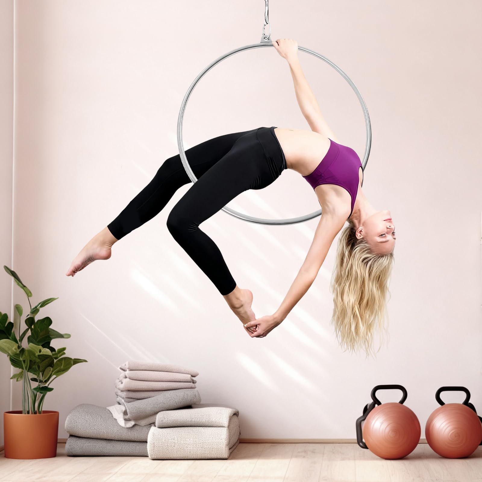 Aro aéreo profesional de acero inoxidable con un solo punto, 85 cm, para acrobacias aéreas y aeróbicos de hasta 115 kg