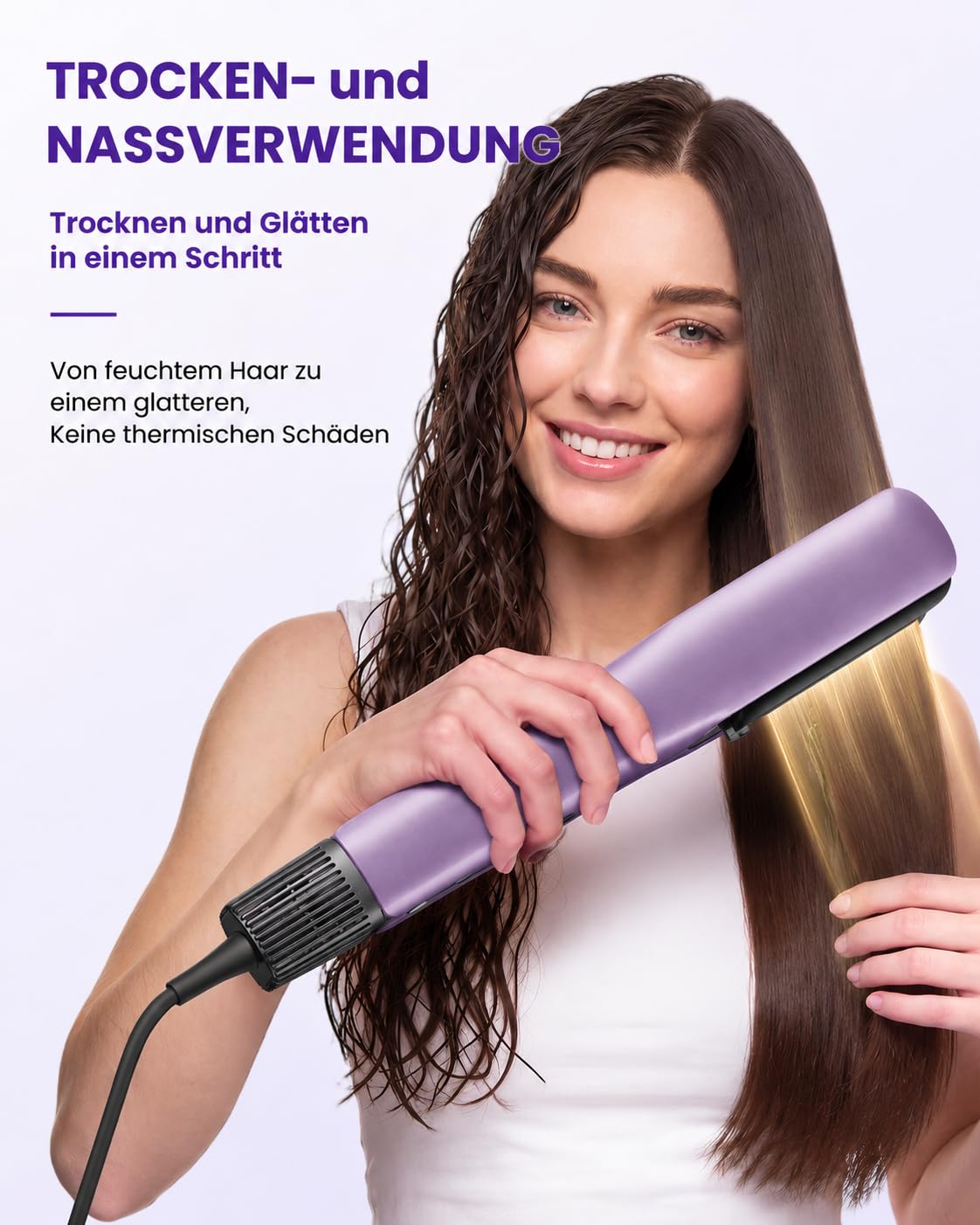 HITTIONA Air Haarglätter Föhn 3-in-1, Nass-zu-Trocken Glätteisen | 110.000 U/min, Ionen Air Glätteisen, Haare Schnell Föhnen und Glätten, mit Föhndüse und Volumenbürste, max. 180 °C