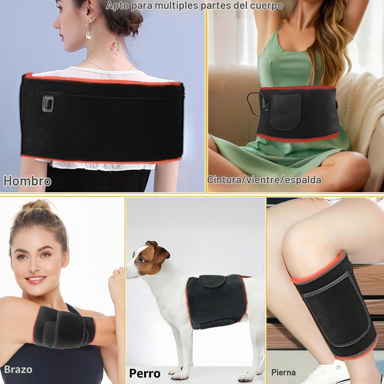 Cinturón de terapia de luz roja con masaje y luz infrarroja de 660 nm y 850 nm, almohadilla térmica para aliviar el dolor de cintura, espalda, zona lumbar, hombros, abdomen y piernas y relajarse