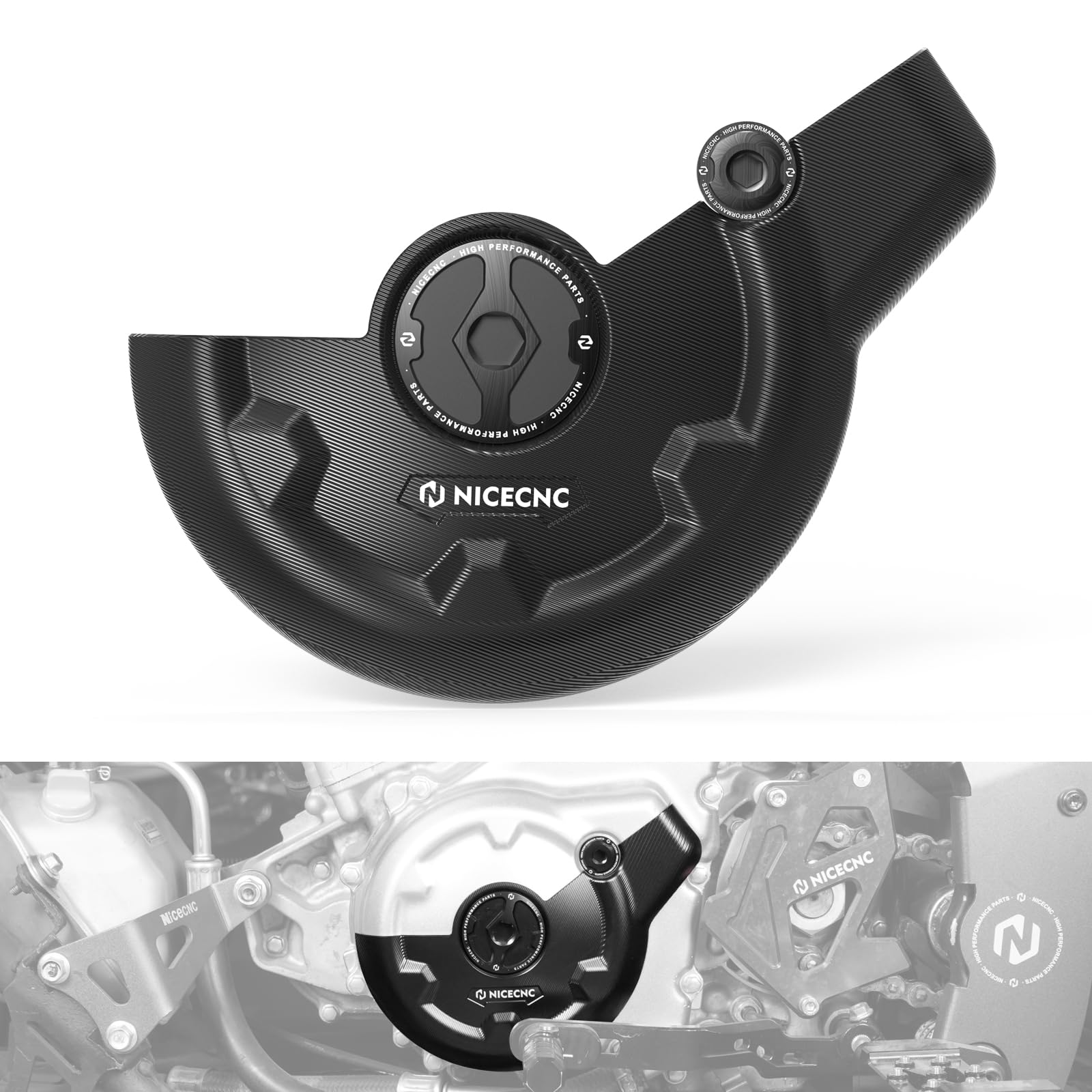 NICECNC Schwarzes Kurbelgehäusedeckel & Motorstecker-Set, Compatible with Yamaha Raptor 700 YFM700 2013-2024, Raptor 700R YFM700R 2009-2024, Raptor 700R YFM700R SE 2017-2024, Siehe Ausstattungen