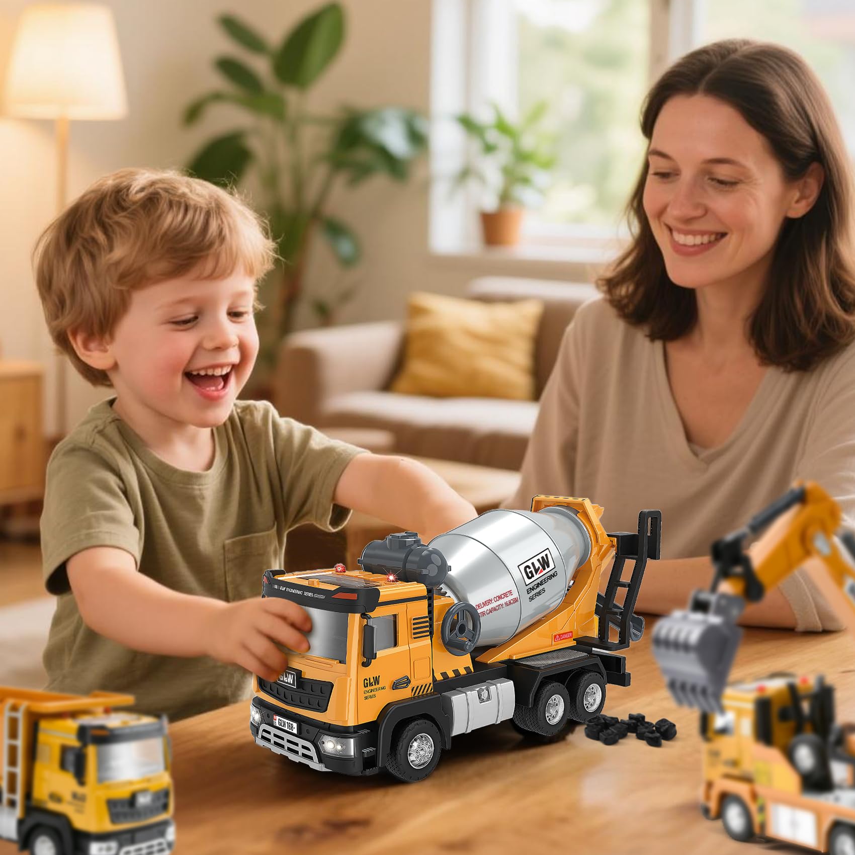 Costruzione Camion Giocattolo, 1:40 Camion Betoniera Rullo, Giochi da Veicoli da Costruzione Set, Veicolo da Cantiere con Suono e Luce, Veicoli da Trasporto per Ragazzi 3 4 5 6 Anni