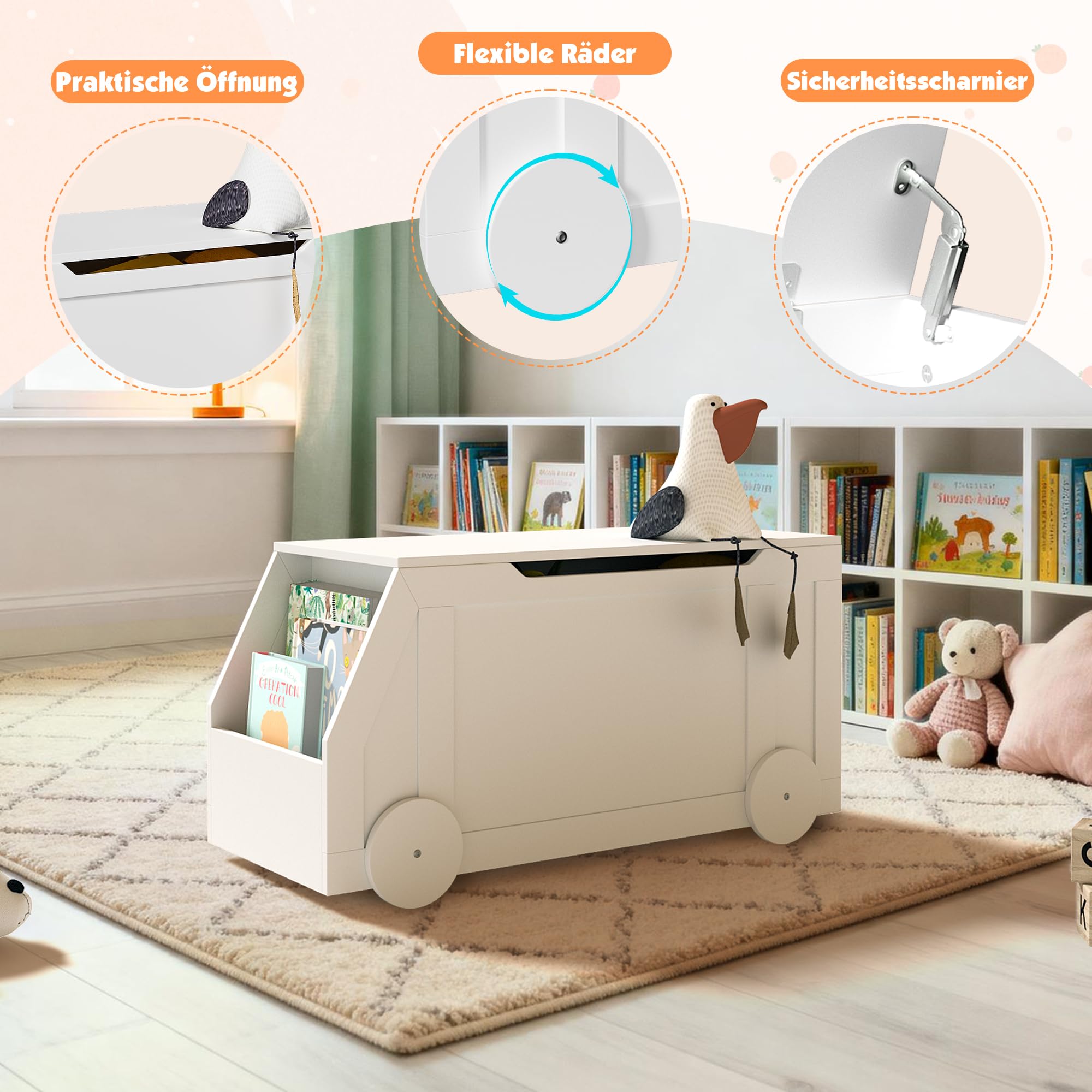 Sitzbank mit Stauraum, Schuhbank, 100 x 40 x 51cm, Kinderzimmer (weiß) | Spielzeugkiste für Kinder, mit Deckel, Spielzeug Aufbewahrungsbox, für Flur, Schlafzimmer, Wohnzimmer