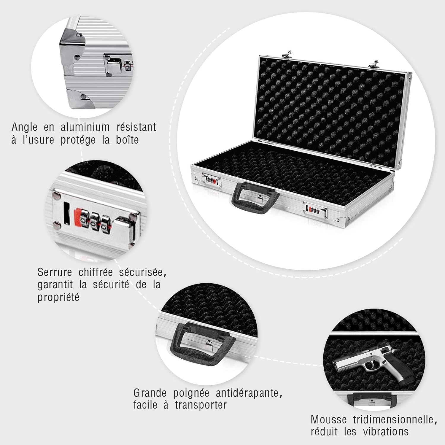 GOPLUS Funda para Arma de ABS con 2 Cerraduras de Combinación, Maletín para Pistola, Caja de Almacenamiento Segura y Resistente, Funda para Arma, Plata
