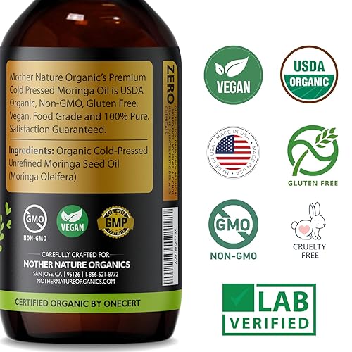 Miniatura 6 de Aceite de moringa orgánico certificado USDA aceite vegano 100 puro prensado en frío y sin refinar hidratante natural para piel cara cuerpo y cabello