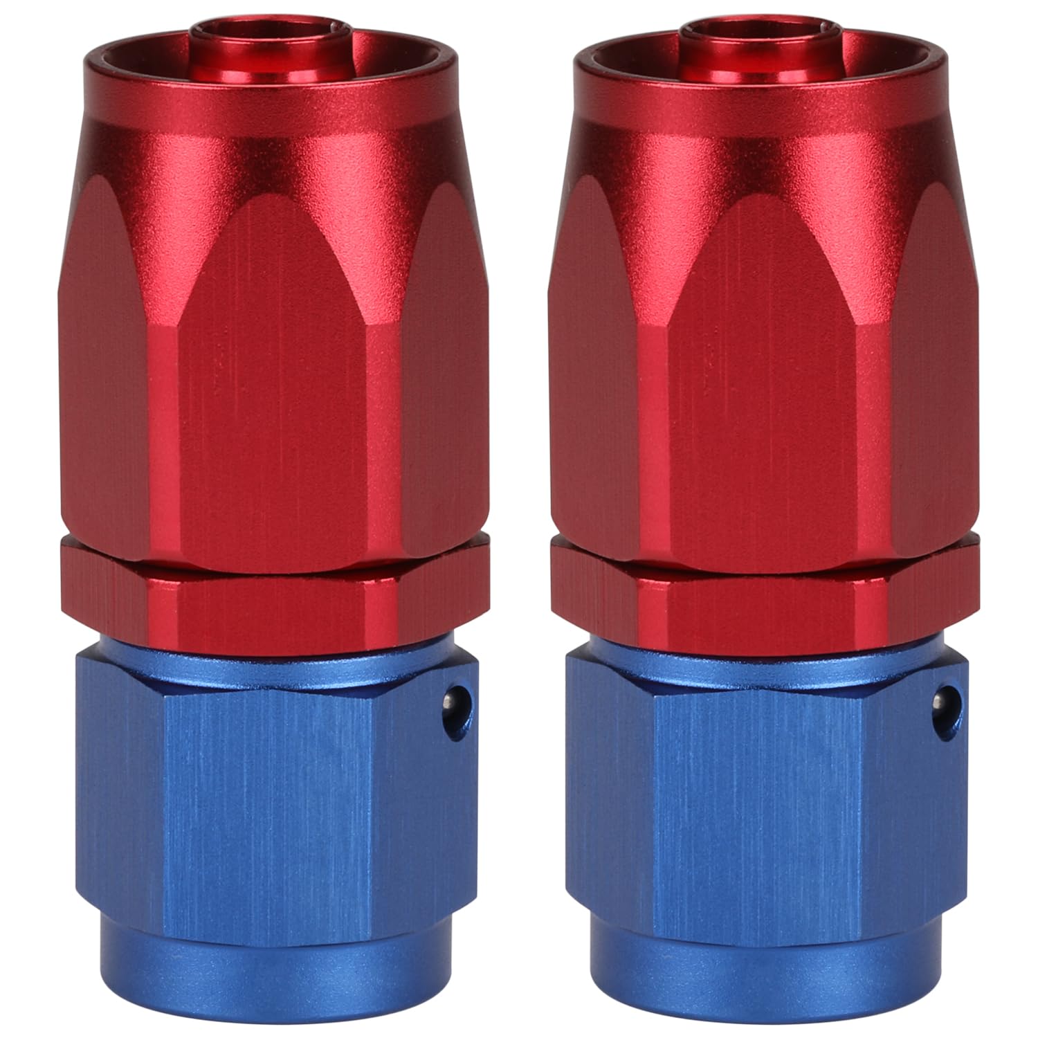 Adaptador 6AN para manguera de combustible con terminal recto giratorio de aluminio en azul y rojo