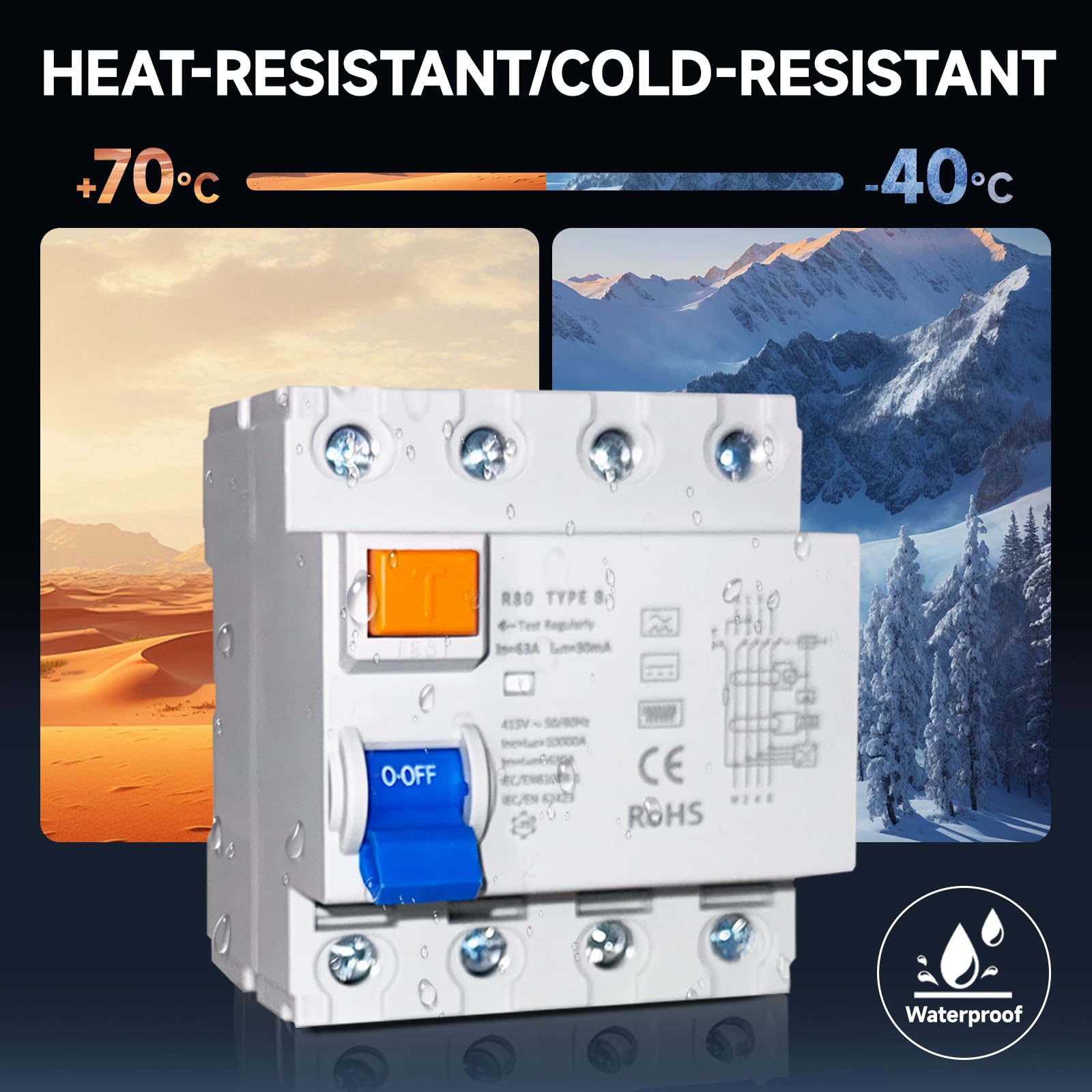 FI Schutzschalter 40A - 30mA / 4-Polig/Typ B Fehlerstromschutzschalter, RCD 40A 30mA 4 Polig, Automat Sicherung, DIN Hutschiene für Wallboxen Ladestationen