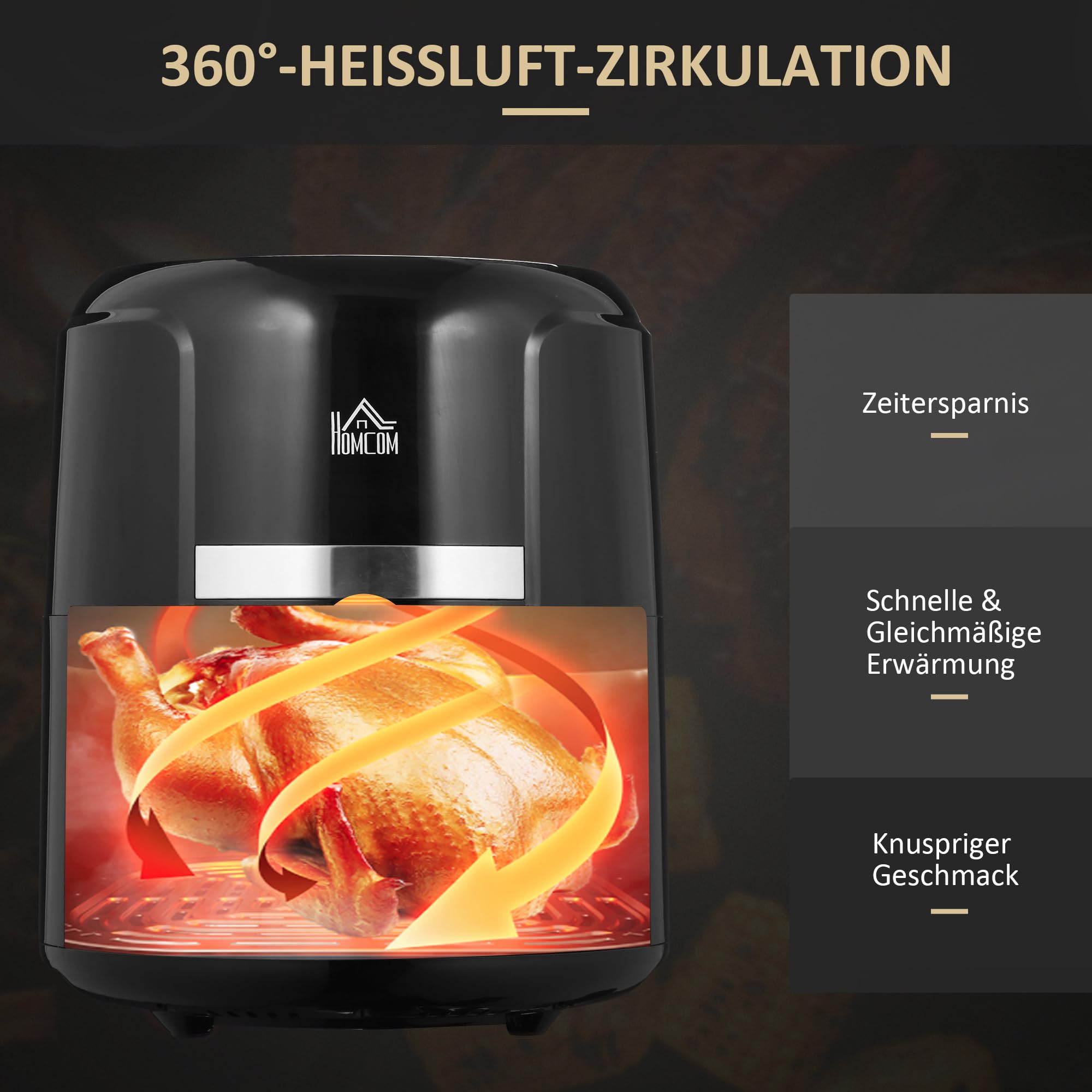 HOMCOM Frytkownica na gorące powietrze, 4 l, 1300 W, 12 programów, timer 60 min, kosz z powłoką zapobiegającą przywieraniu, zabezpieczenie przed przegrzaniem, wyświetlacz LED Touch, frytkownica bez