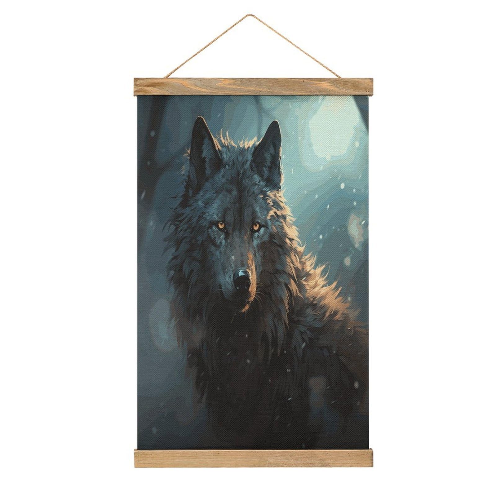 FekiLoot Fantasy Wolf Linen Hanging Painting Vintage Poster Hanger Frame Wall Decor Art Painting Printed on Linen Without Fading Living Room Office Bedroom Playroom Apartment Decor
