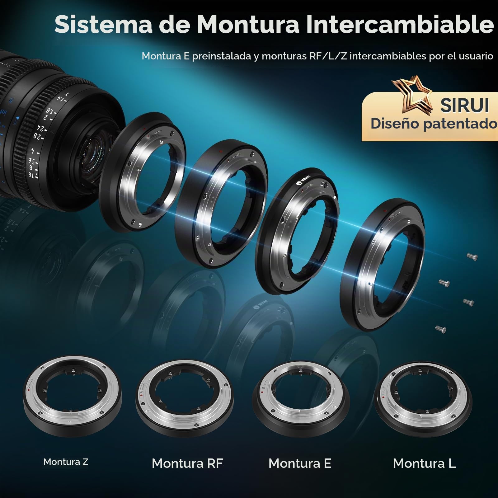 SIRUI VP-1 Vision Prime 1 T1.4 Full Frame Cine Lens Set, 24mm, 35mm, 50mm Lente de Cine de Enfoque Manual con Preinstalación E Montura, Interchangeable RF/Z/L Monturas, 1 Lens para 4 Monturas (Black)
