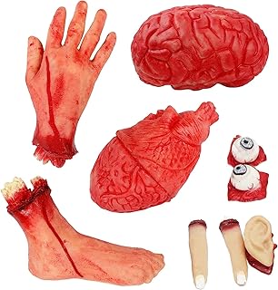 Halloween Blood Props 9 Pcs Fake Scary Severed Hand Heart Brain Foot Broken Body Parts for Haunted House Halloween Vampire Zombie Party Supplies