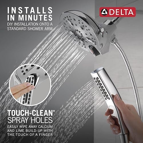Miniatura 26 de Delta Faucet 5-Spray In2ition - Cabezal de ducha de mano doble 2 en 1 con manguera, cabezal de ducha de mano H2Okinetic con acoplamiento magnético