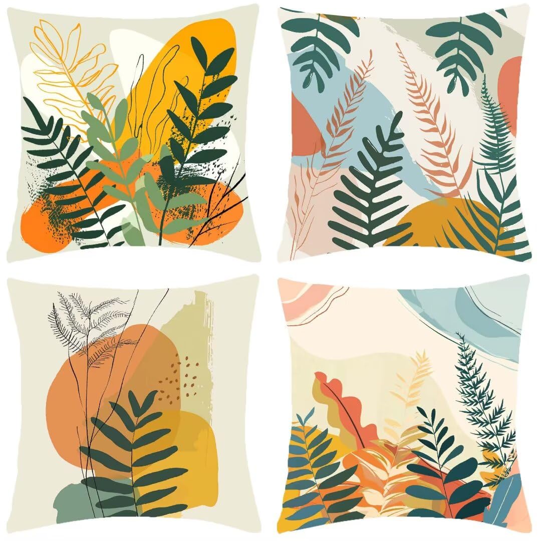 Federe Cuscini Divano 45x45cm Set di 4 Fodere Cuscini in Lino, Copri Cuscini per Divano Plant Camera da Letto Divano, Copricuscino Divano Cuscini Decorativi Casa, Camera da Letto, Arredo Sedia