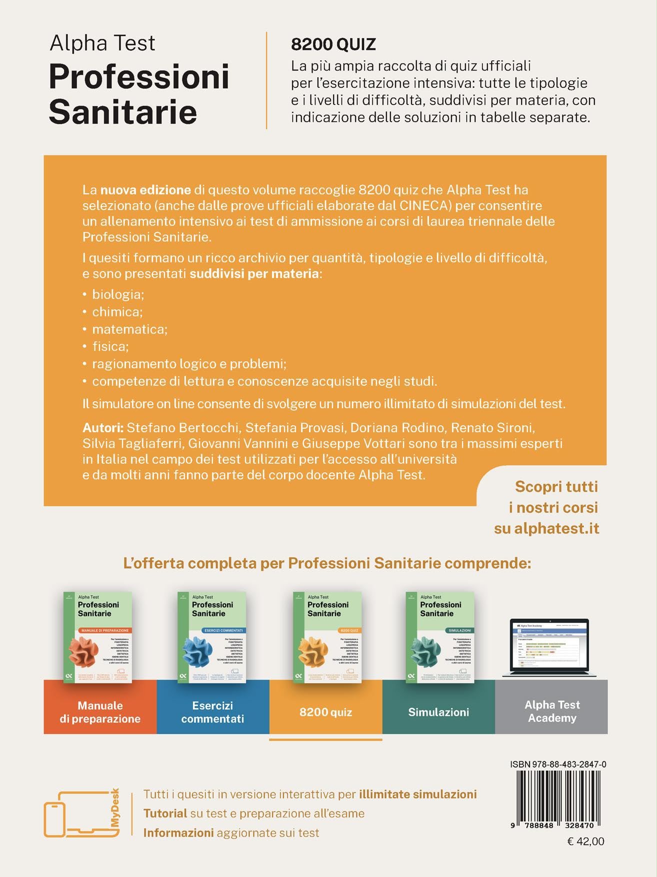 Alpha Test Professioni Sanitarie 2026-2027. 8200 quiz. Per test di ammissione universitari. Con simulatore online