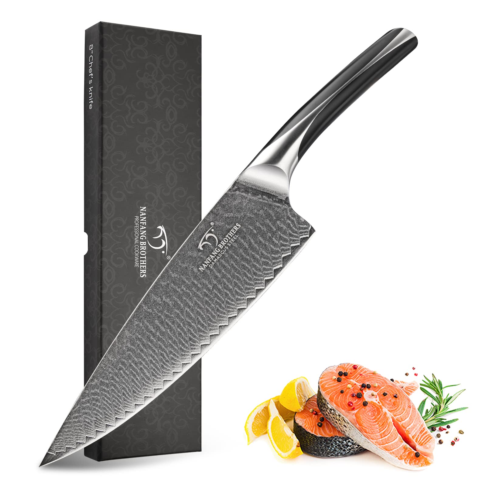 Damascus Chef Knife, 8 Inch Pro Grade 67 Layer VG10 Stainless Steel Ultra Sharp Knife, Kitchen Knife with Deluxe Handle, Stain & Corrosion Resistant, Gorgeous Gift Box