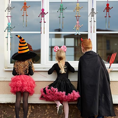 Miniatura 4 de Fennoral Paquete de 9 carillones de viento de esqueleto para niños, para hacer tu propia carillón de viento de esqueleto, adornos colgantes de