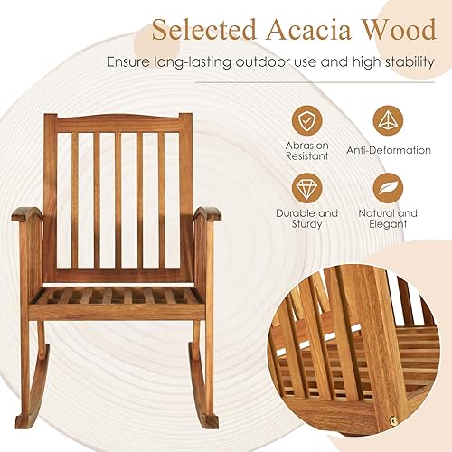Miniatura 5 de GORELAX Mecedora para exteriores, silla mecedora de madera de acacia con cojín de asiento y respaldo, reposabrazos, cómoda mecedora de porche con
