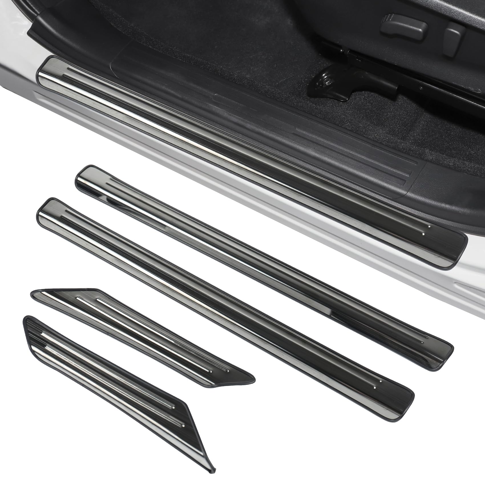 Hugeek 4PCS Door Sill Protector Compatible with Subaru 2019-2024 Forester Accessories Black Brushed Stainless Steel Material Auto Door Entry Guards