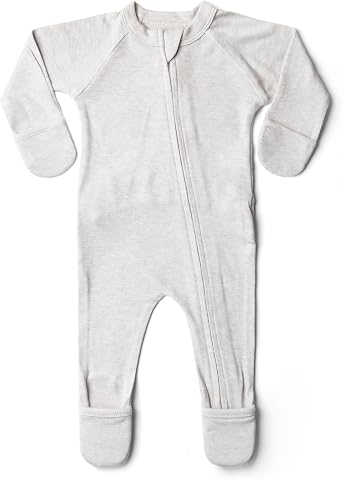 Goumikids Convertible Baby Footie Pajamas, 2-Way Zipper and Mitten Cuffs, Organic Cotton, 3-6 Months, Storm Gray