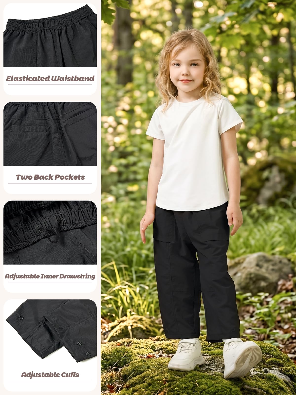 Miipat Pantaloni Cargo Larghi da Bambina, Pantaloni Asciugatura Rrapida per Ragazza Pantaloni Casual Leggeri con Elastico in Vita per Bambini e Bambine