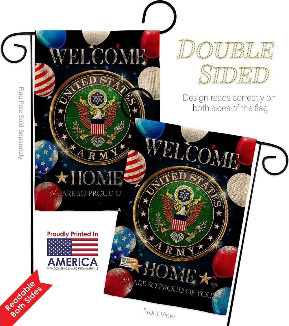 Army Welcome Home Burlap Garden Flag Armed Forces Rangers United State American Military Veteran Retire Official Small Decorative Gift Yard House Banner Double-Sided Made In USA 13 X 18.5