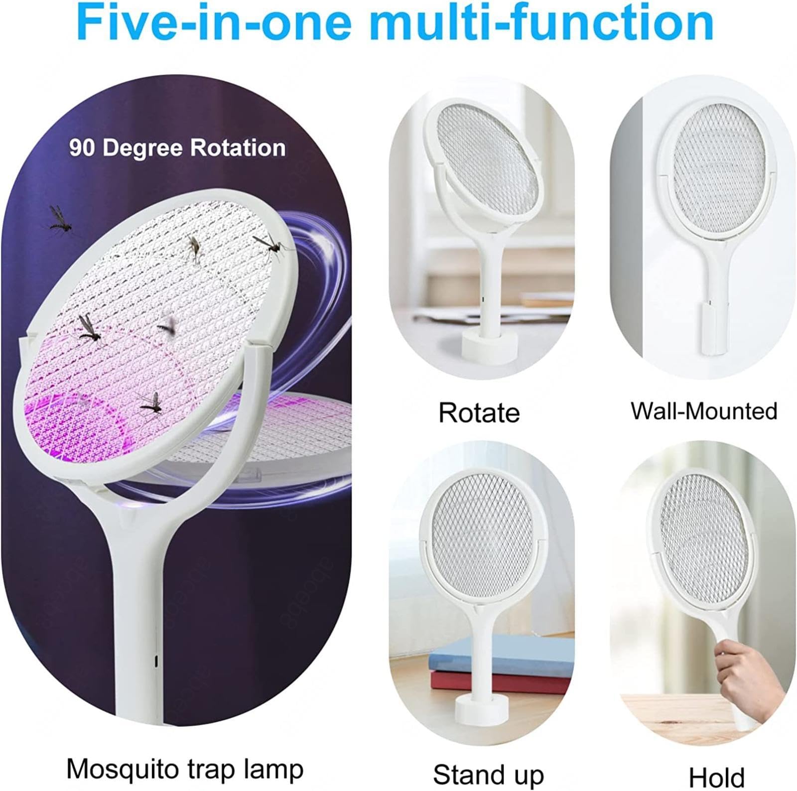 FAXIOAWA Raqueta de Tenis Bug Zapper Tipo C Carga Zap matamoscas batería Fuerte duración matamoscas eléctrico se Puede Utilizar como lámpara antimosquitos