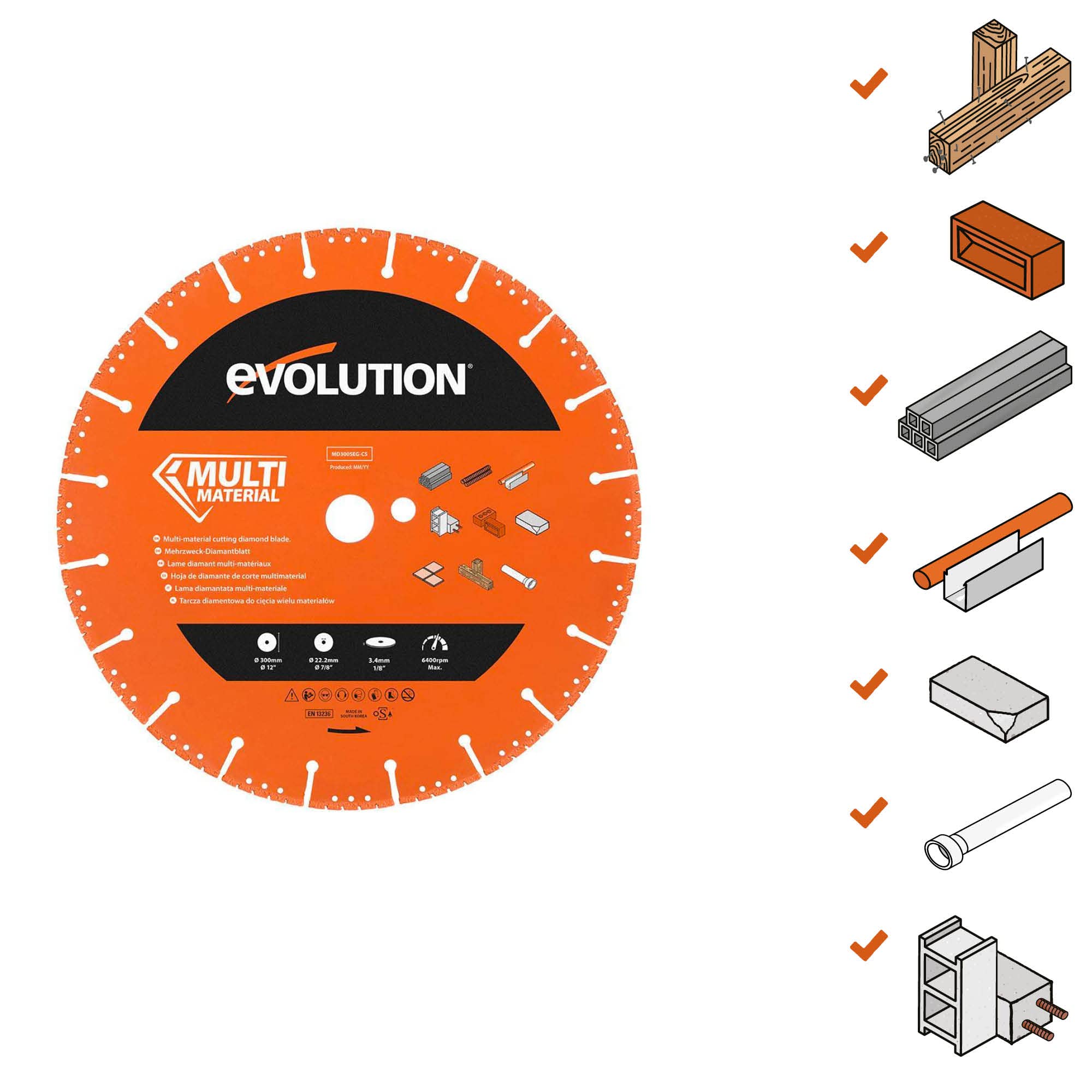 Evolution - 300 mm multi-material diamond blade for disc cutters, brown, multi-material diamond