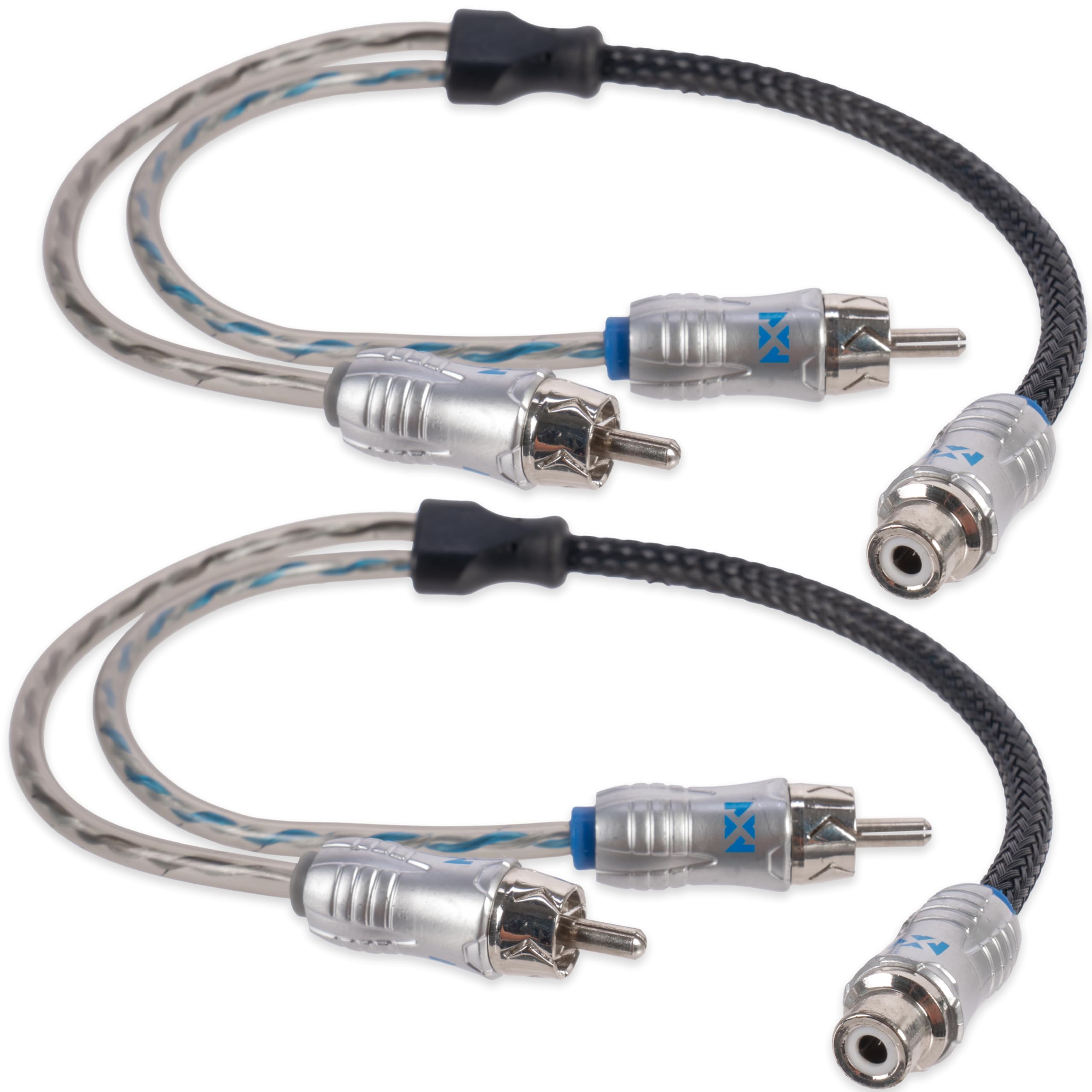 NVX® XIX2M Oxygen Free Copper 1 Female to 2 Male Y-Adapter Double Twisted Pair X-Series Car Audio RCA Audio Cable with Shielded Noise Reduction and