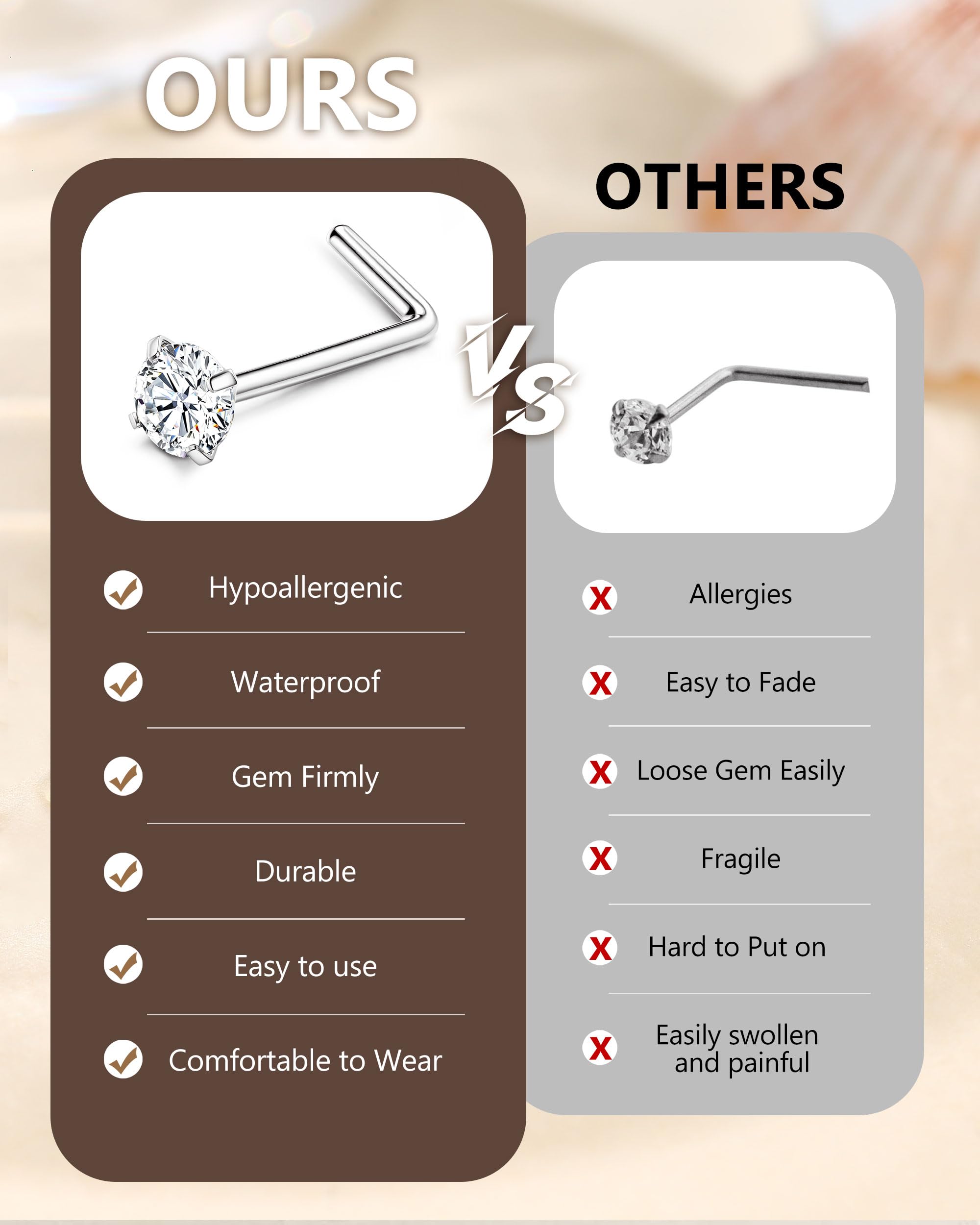 CASSIECA 14 Piezas Piercing Nariz Acero Quirúrgico Forma de L Hipoalergénico Anillos de Nariz Plata Oro Mujer Hombre