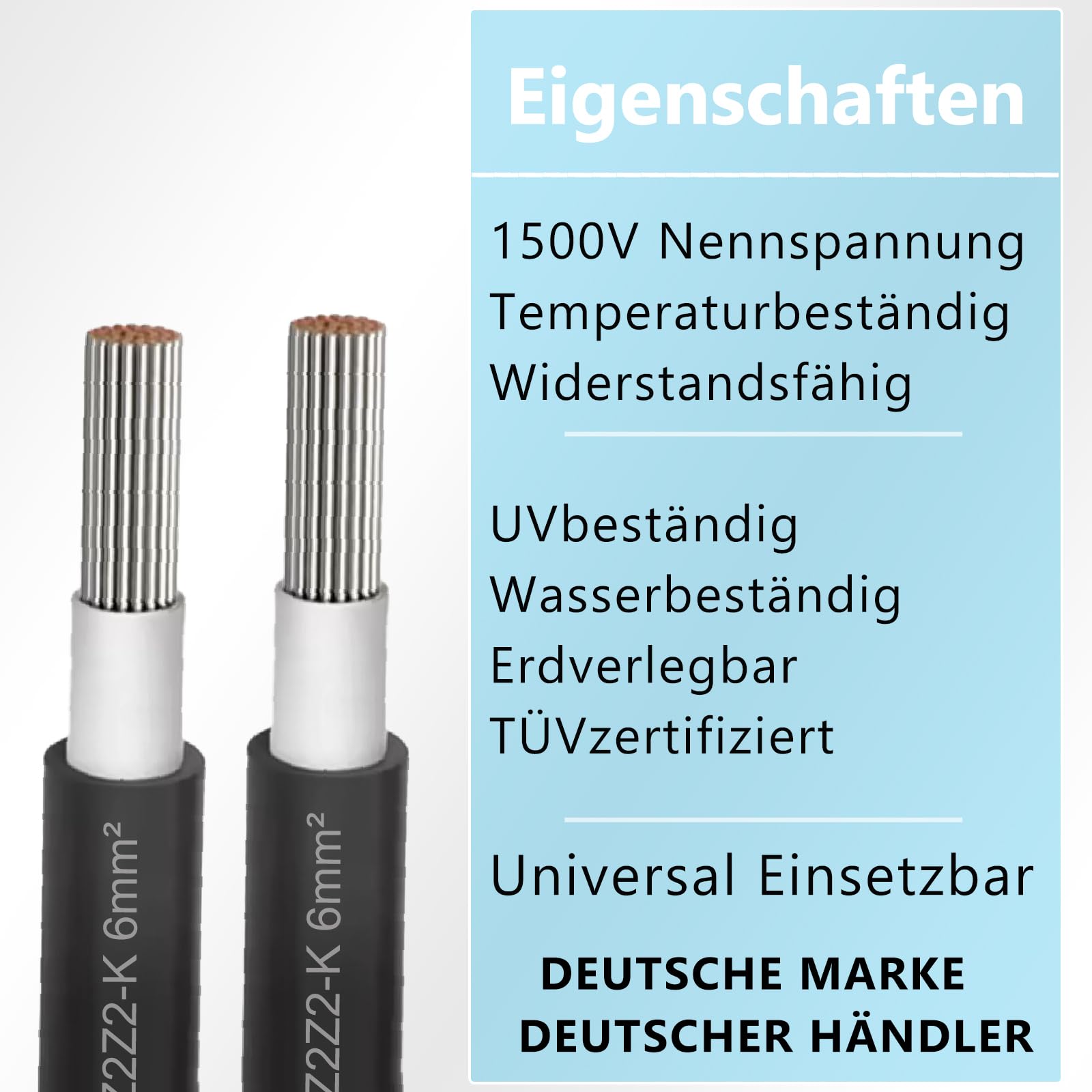Solar Verlängerungskabel für Solarpanel - Solarstecker Solarkabel für Solarmodule - Photovoltaik-Stecker - Kabel 4 mm² / 6 mm² - TÜV, Kabelquerschnitt:4mm², Länge:2X 20m incl. Stecker