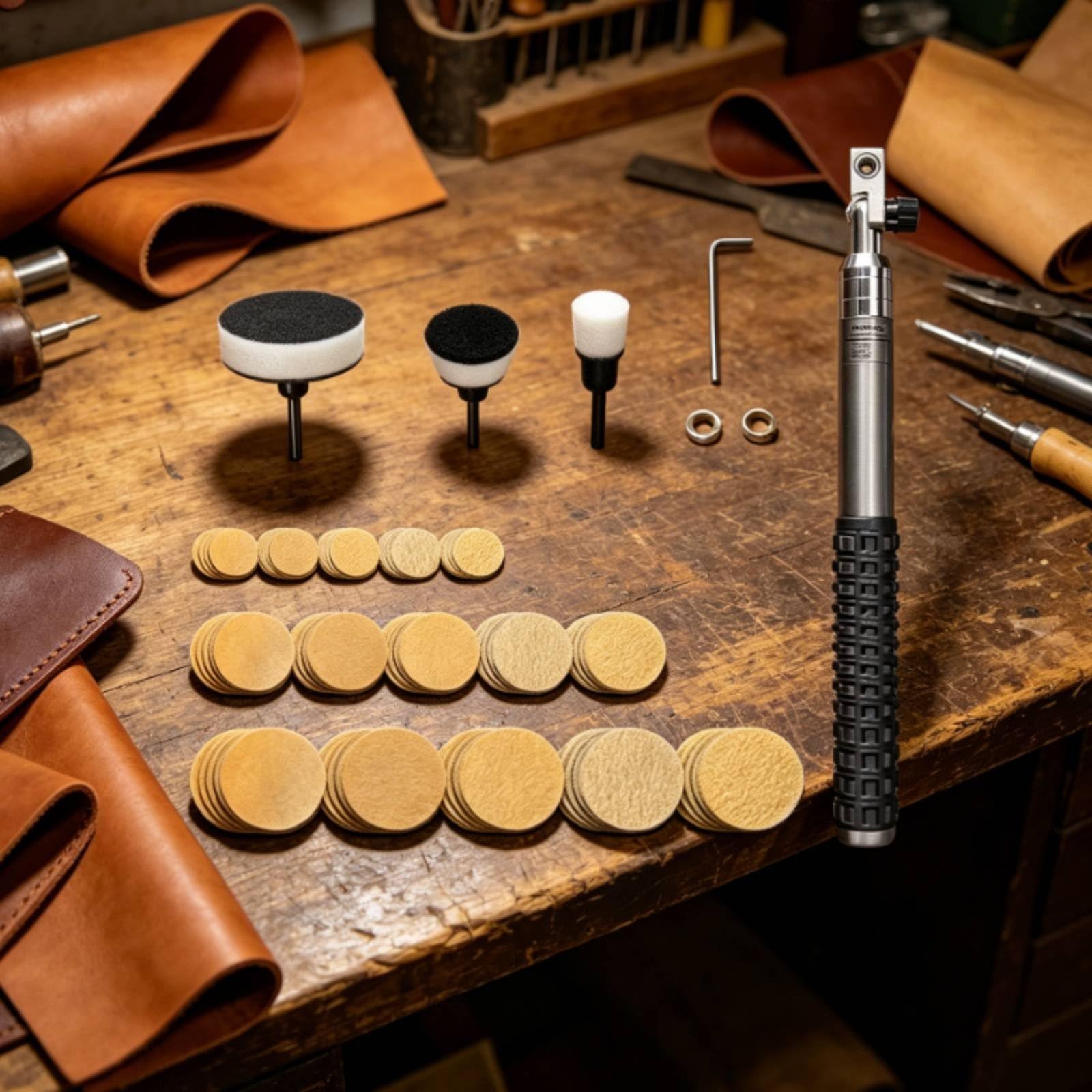 MagiDeal Equipo Industrial Kit de Pulido de Tazones de Madera Herramienta de Lijado para Torno Juego Manual Mango de Aluminio Aleado Discos Ajustables para