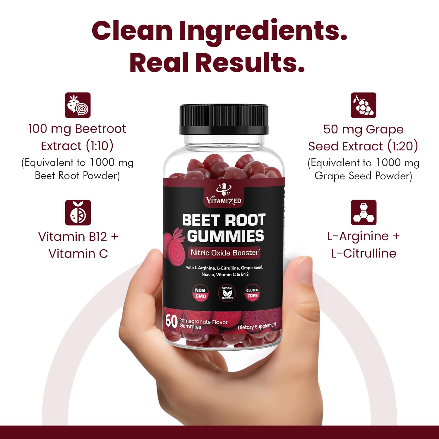 Beet Root Gummies w Grape Seed - Vitamin C, B12, L-Arginine & L-Citrulline — Amazon image 5