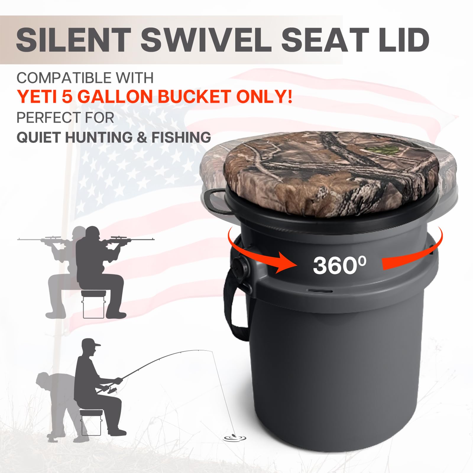 Eimersitz für Yeti 5-Gallonen-Eimer, drehbarer Eimerdeckel mit gepolsterter Oberseite, Eimer-Sitzkissen für Outdoor-Angeln, Jagd, Gartenarbeit, Baseball-Training, Camouflage-Blätter