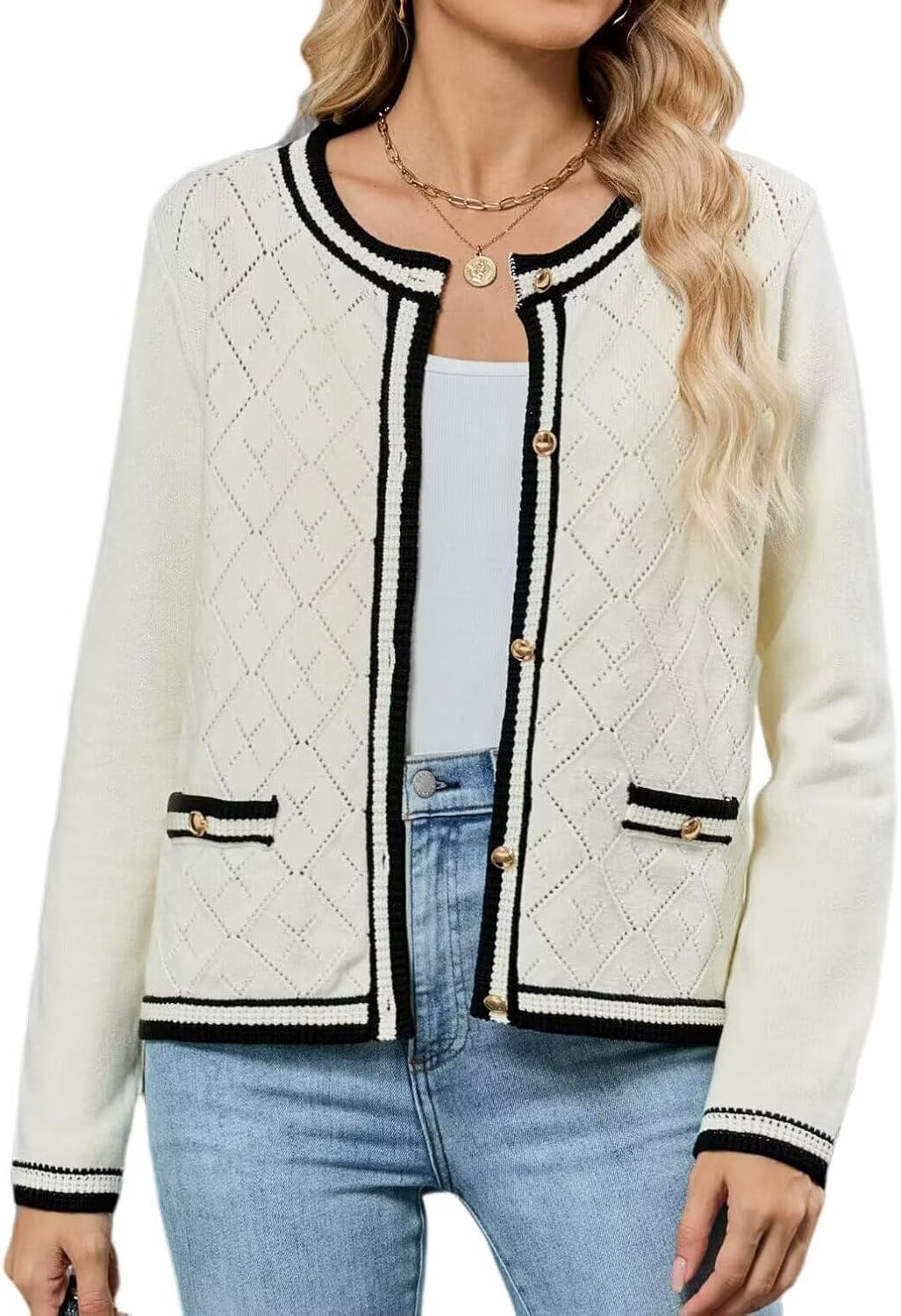 ZAFUL Women's Knit Cardigan Sweaters Fall Open Front Long Sleeve Crochet Knited Button Lightweight Cardigans Outerwear Coats - Image 2