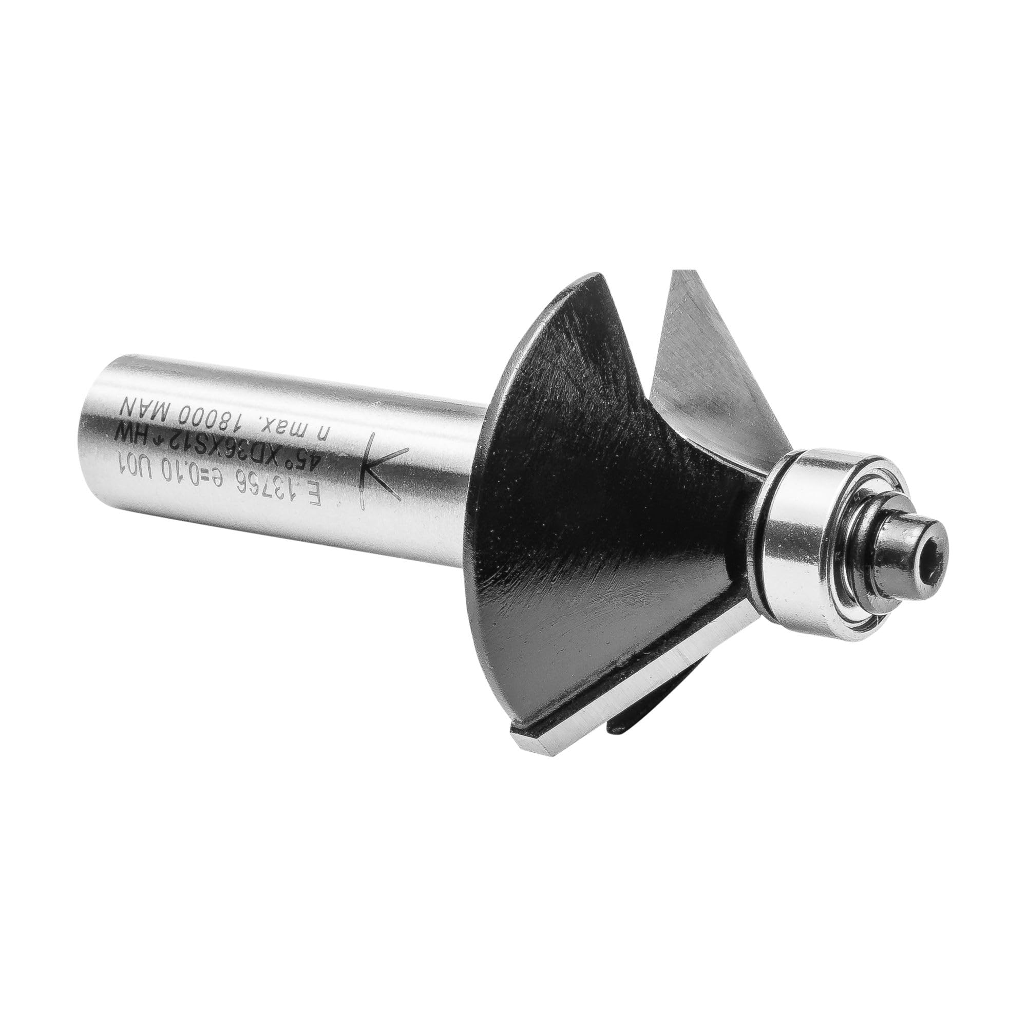 ENT 13766 Frez do fazowania w wegliku, chwyt (S) 12 mm, srednica (D) 36 mm, NL 11,6 mm, E 45°, SL 40 mm, z lozyskiem kulkowym