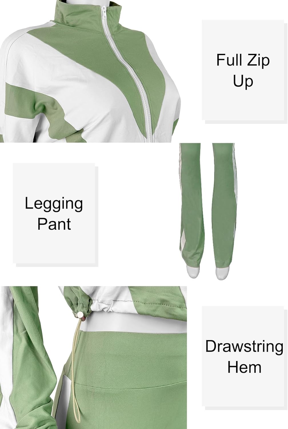 DINGANG Womens Sweatsuits 2 Piece Sets Long Sleeve Color Block Zip Up Jacket Jogger Legging Tracksuits - Image 3