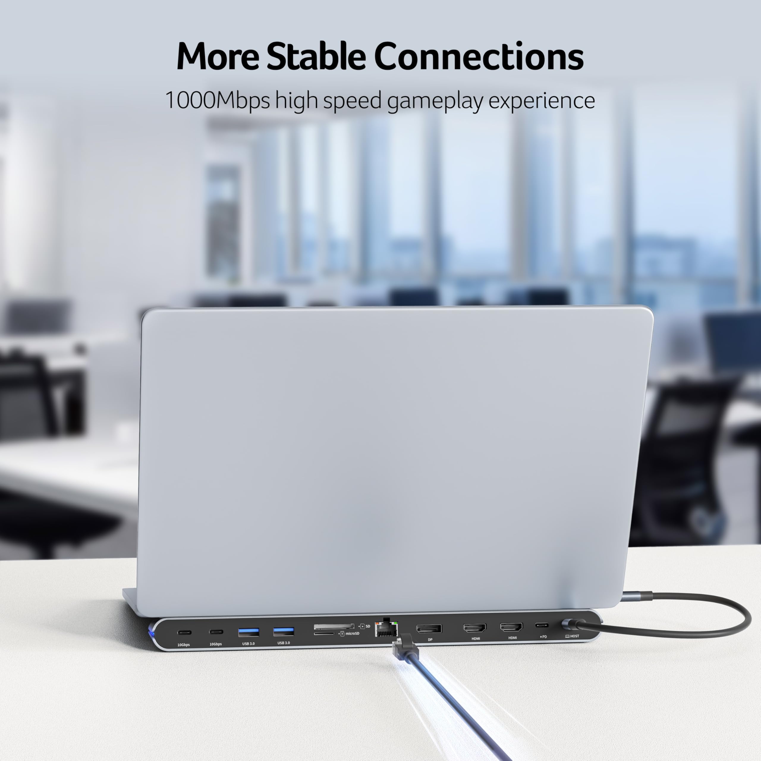 Acer Docking Station 3 Monitors, 11-in-1 Laptop Docking Station Stand with DP 8K + Dual HDMI 4K@60Hz, Ethernet, 10Gbps Data, 100W PD, SD/TF, USB C Dock with Detachable Cable for Acer/Dell/Mac/HP — view 7