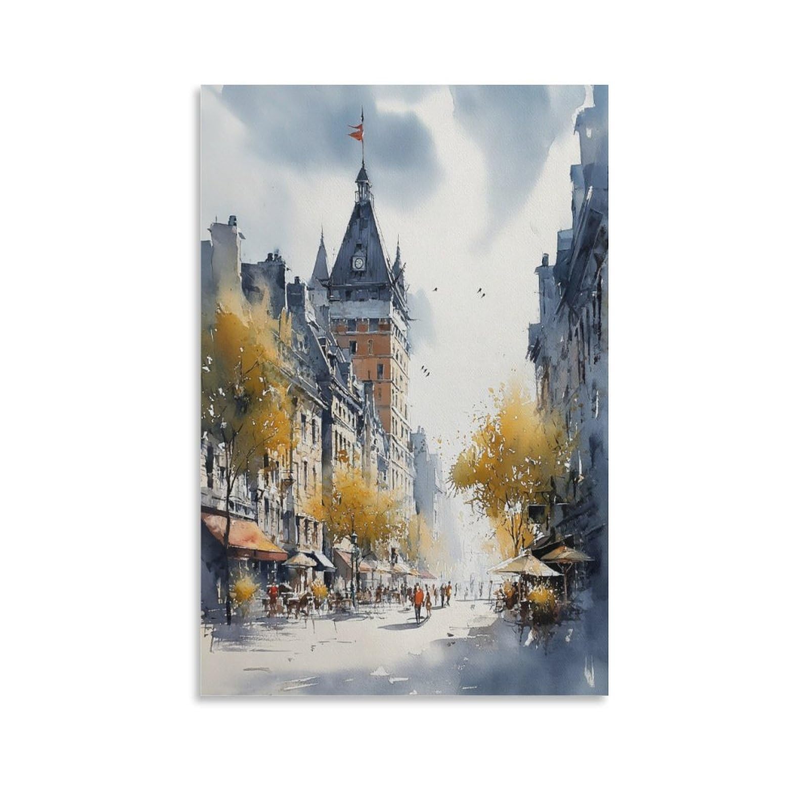 XWYMXZ Montreal Watercolor Quebec Cityscape 16x24inch(40x60cm) Vintage Travel Poster Watercolor Canvas Art
