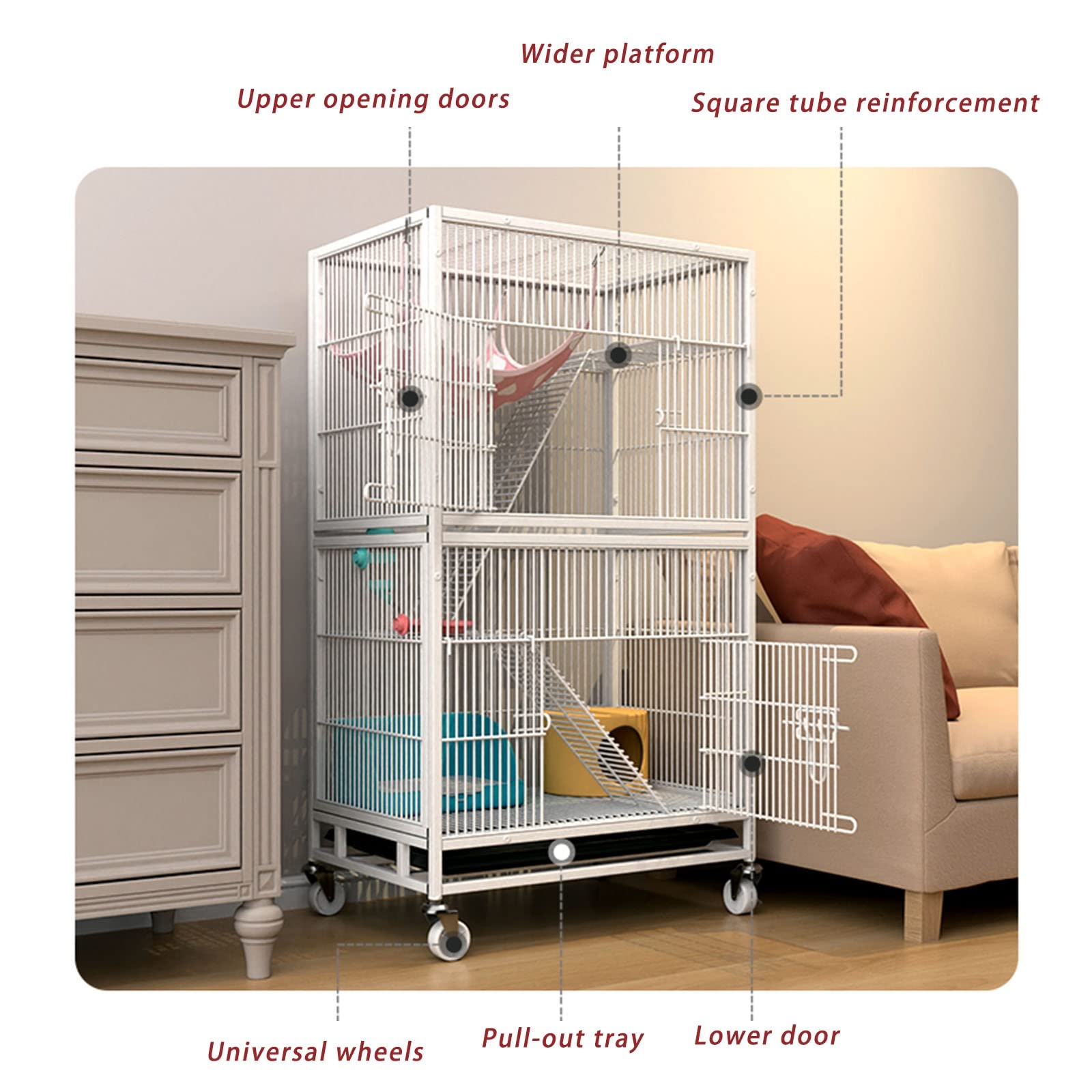 Jaula para Conejos de Interior, Jaula para Conejos, Casas y hábitats para Animales pequeños, conejera para Animales pequeños y casa de Juegos de Ejercicio, Jaula de Metal Resistente para mas