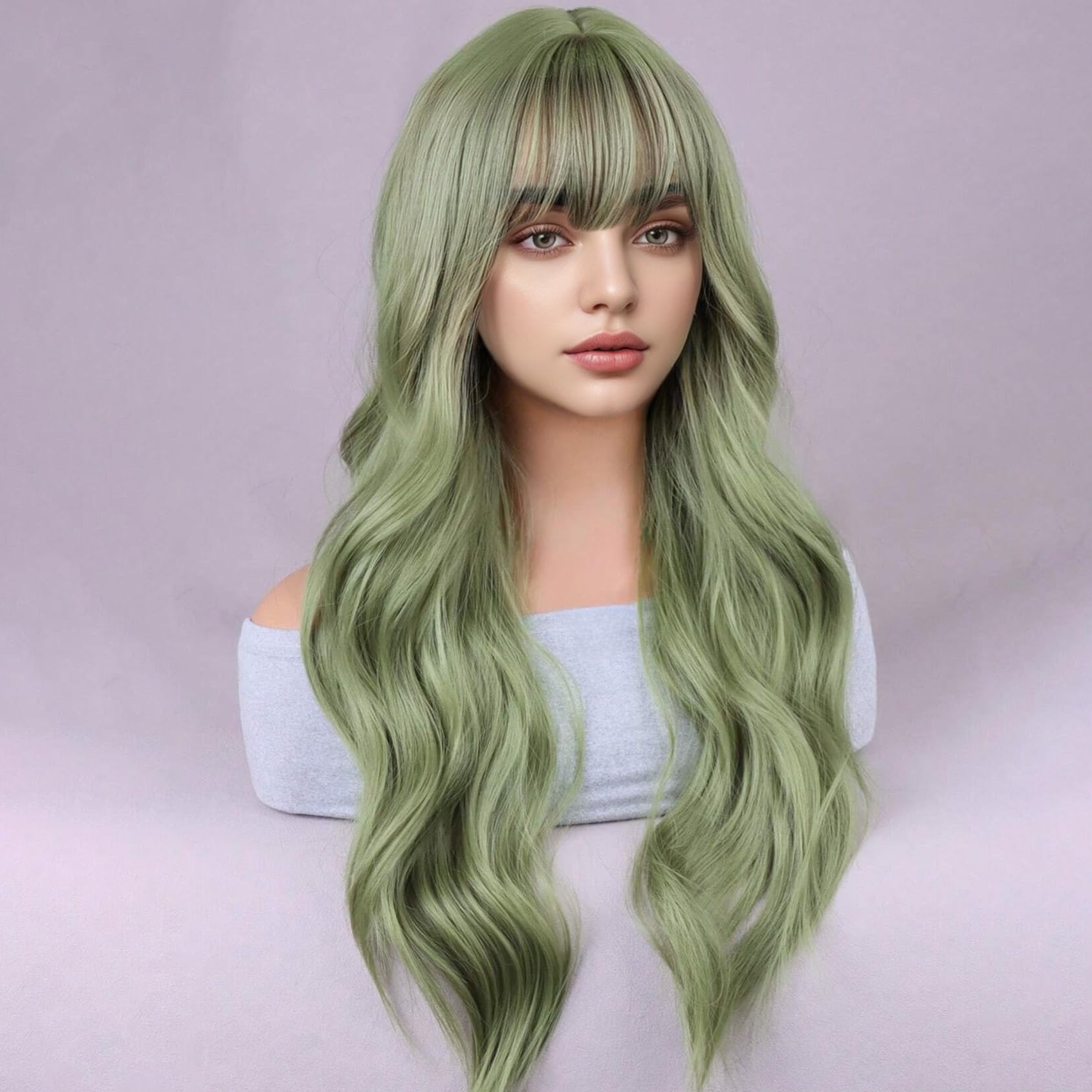 Amazon.com : WTHCOS Avocado Green Wigs for Women Long Curly 