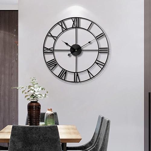 Miniatura 8 de Reloj de pared grande de metal retro con números romanos, relojes redondos modernos casi silenciosos, fáciles de leer para sala de estar, hogar,