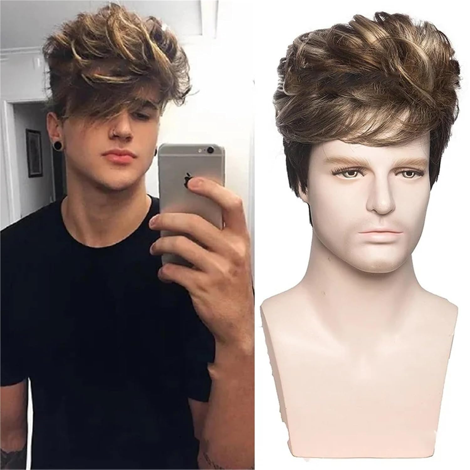 Men Wigs Short Silver Gray Wig Male Guy Short Layered Costume Party Synthetic Hair Party Accessories(Light yellow)